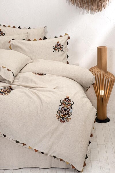 ECOCOTTON - Ecocotton Beria Cotton Linen Embroidered Double Duvet Cover Set