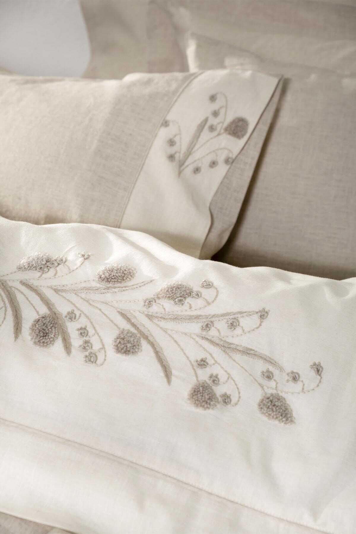 Ecocotton Lilya Organic Cotton Linen Embroidered Double Duvet Cover Set