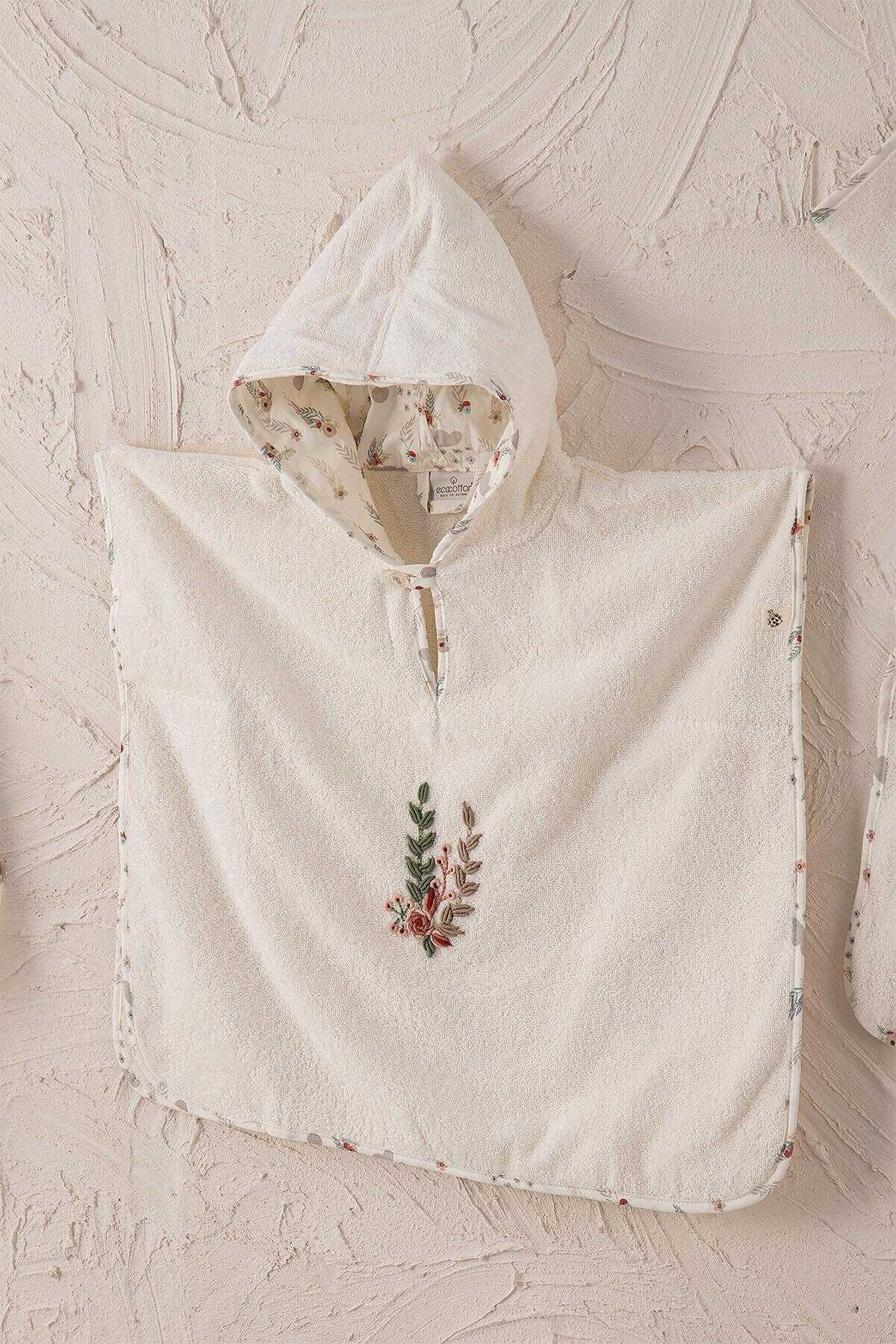 Ecocotton Lora Organic Cotton Embroidered Baby Poncho Set