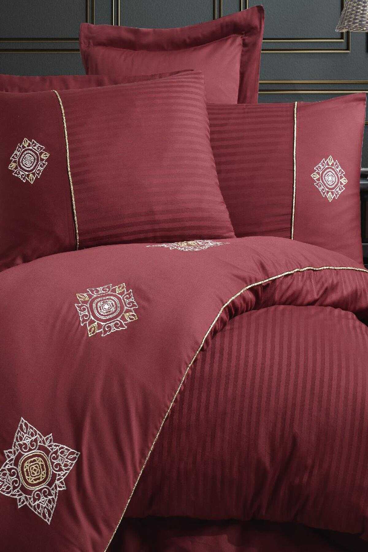 Hobby Elegant Zeugma Satin Embroidered Double Duvet Cover Set