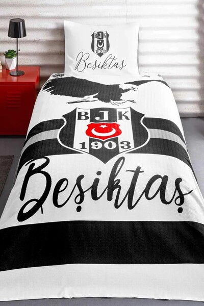 TAÇ - Taç Lisanslı Beşiktaş Siyah Kartal Pamuklu Tek Kişilik Pike Takımı